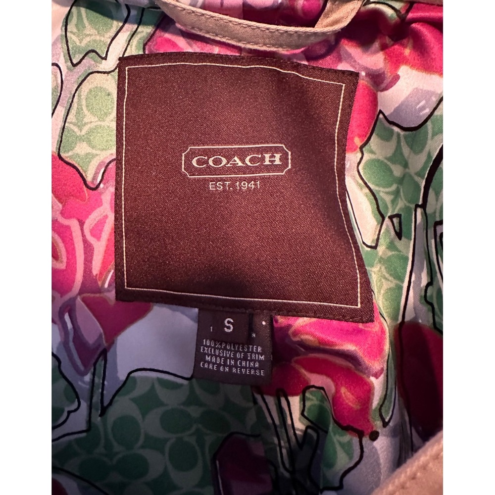 Coach Khaki Tan Trench Coat Floral Signature Lining Button Up Jacket Small - Picture 5 of 8